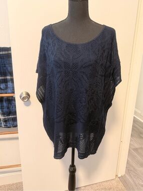 NWOT NY&Co Navy Open-Knit Scoop Neck Top